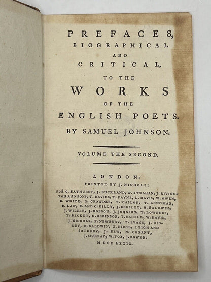 Prefaces to the English Poets by Samuel Johnson 1779-1781 First Edition