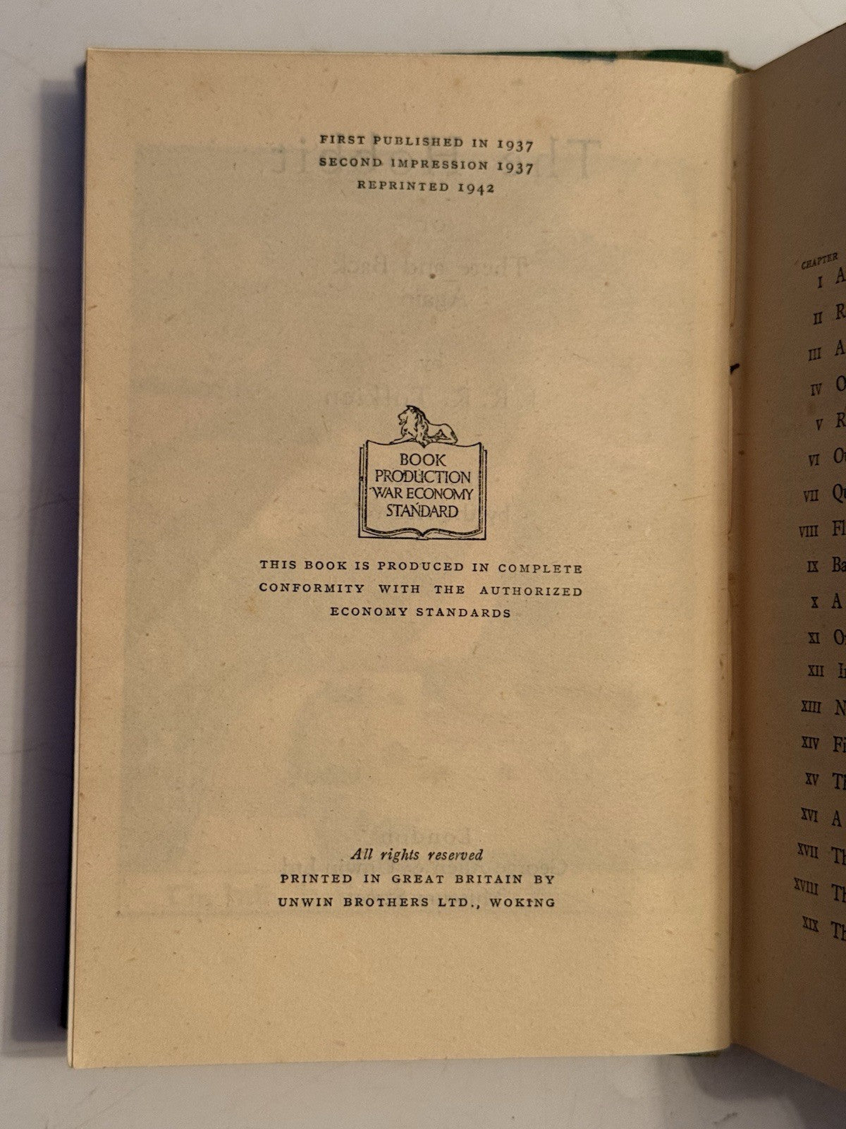 The Hobbit by J.R.R. Tolkien 1942 First Edition Third Impression