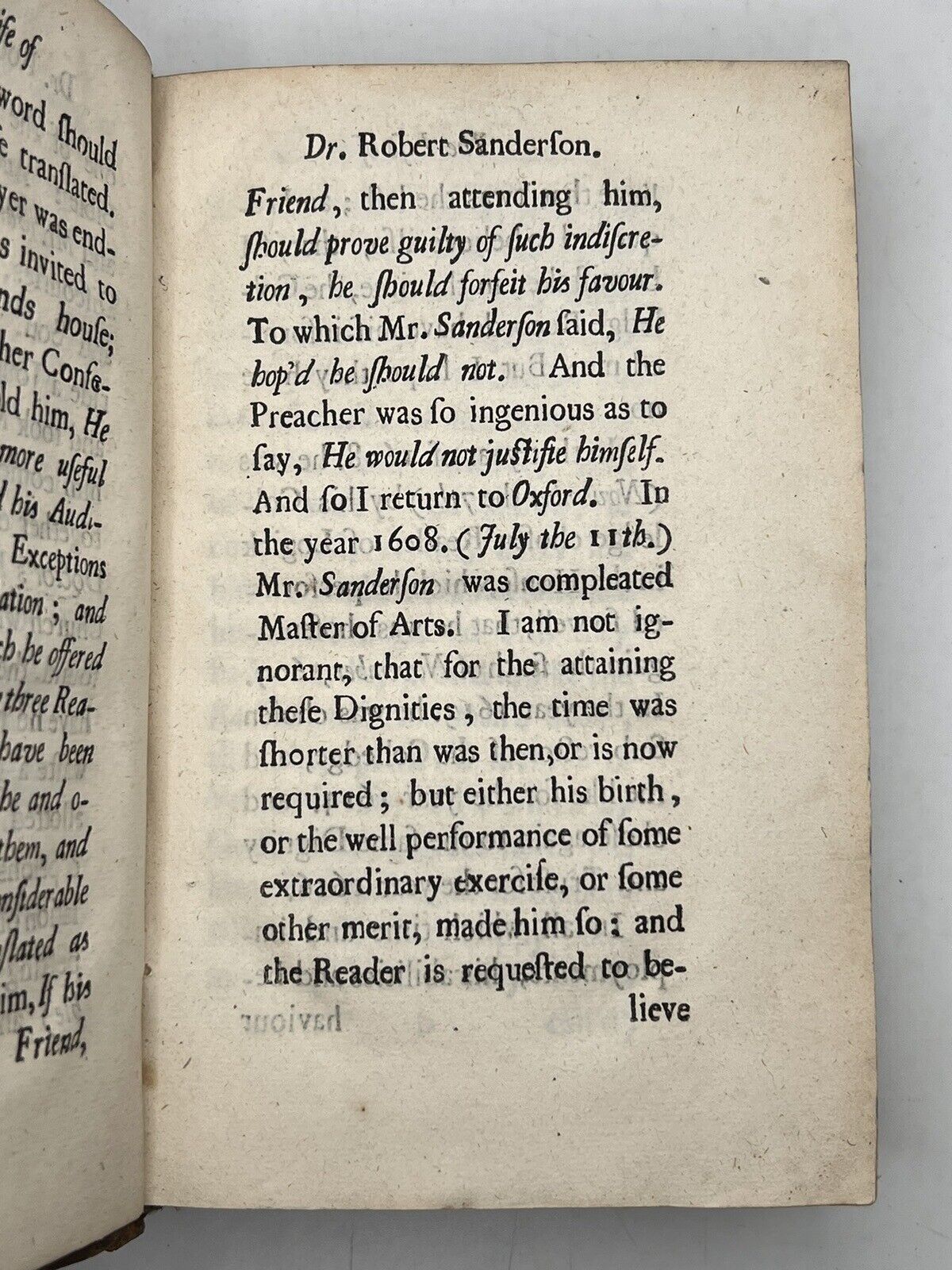 The Life of Dr. Sanderson by Izaak Walton 1678 First Edition