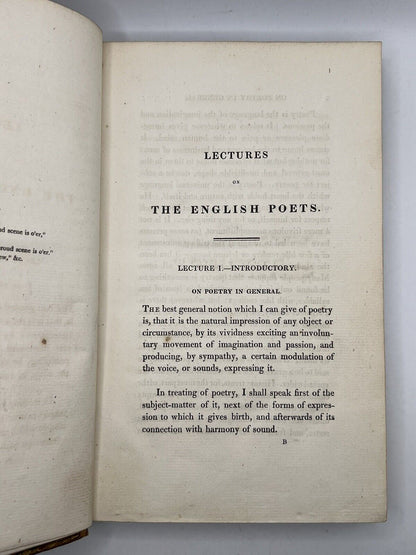 Lectures on the English Poets by William Hazlitt 1818 First Edition