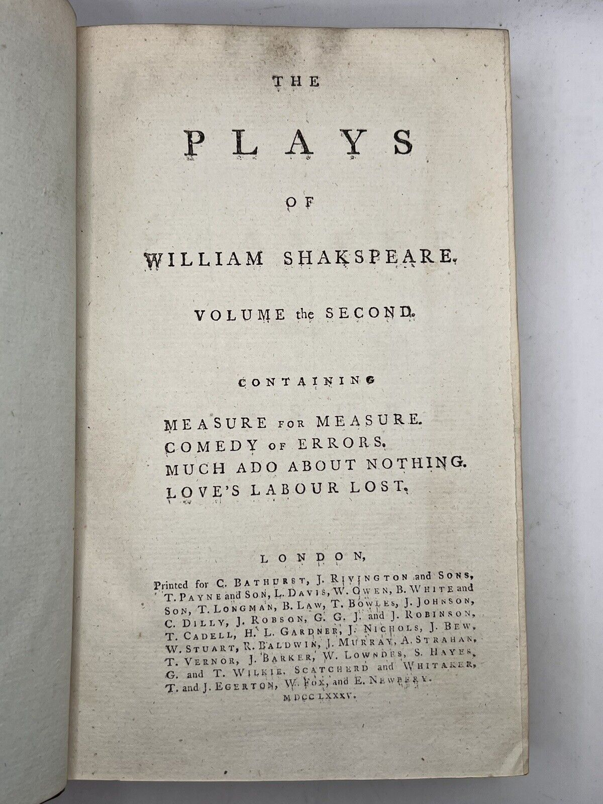 The Plays of William Shakespeare 1785 Samuel Johnson Edition