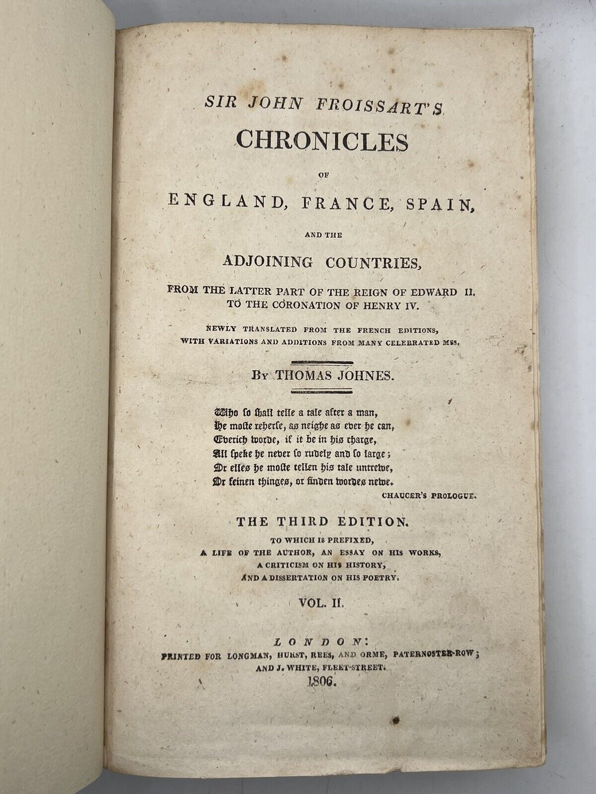 The Chronicles of John Froissart 1806