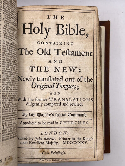 1700s Antique King James Bible -John Baskett Old & New Testaments and Psalms 1733