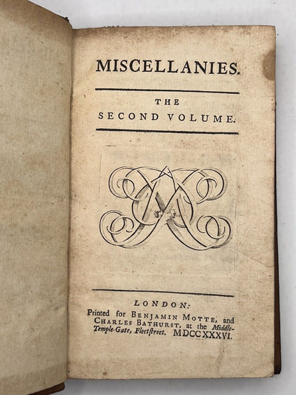 Miscellanies 1736 in Six Volumes Essays, Poems, Verse, Treatise