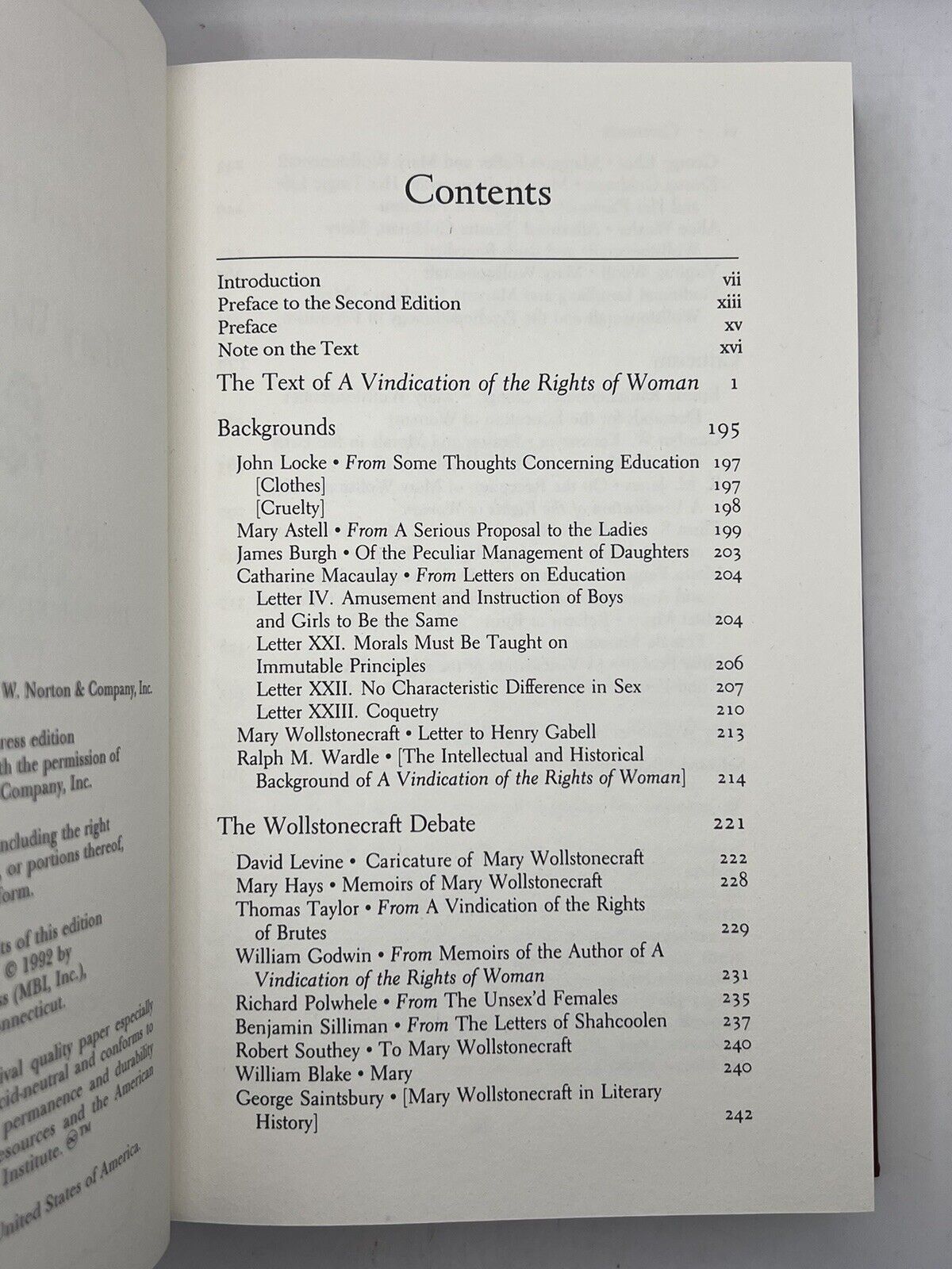 A Vindication of the Rights of Woman by Mary Wollstonecraft 1992 Easton Press