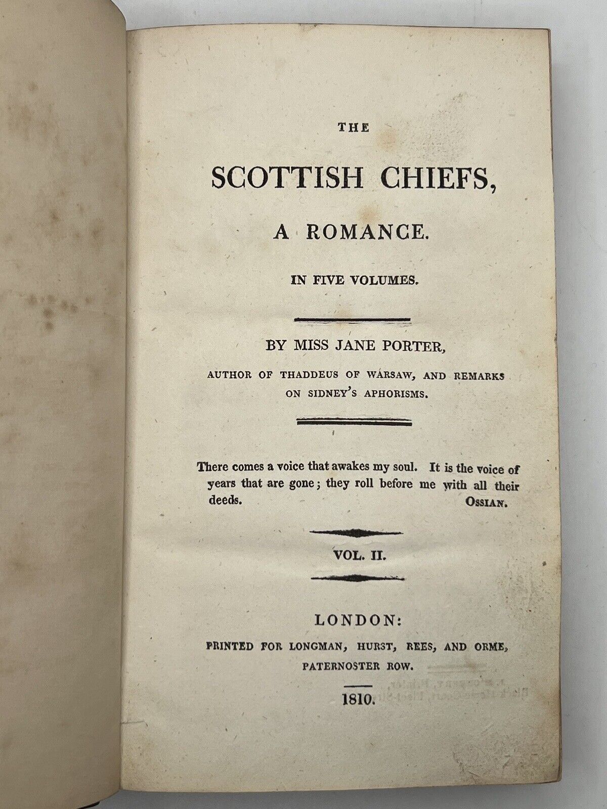 The Scottish Chiefs, a Romance by Jane Porter 1810 First Edition