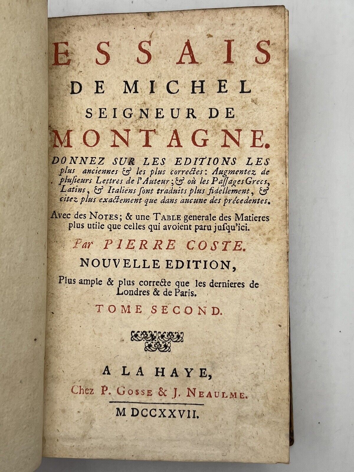 The Essays of Michel de Montaigne 1727