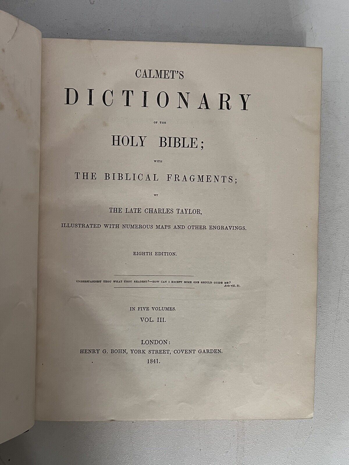 Calumet's Dictionary of the Holy Bible by Charles Taylor 1841