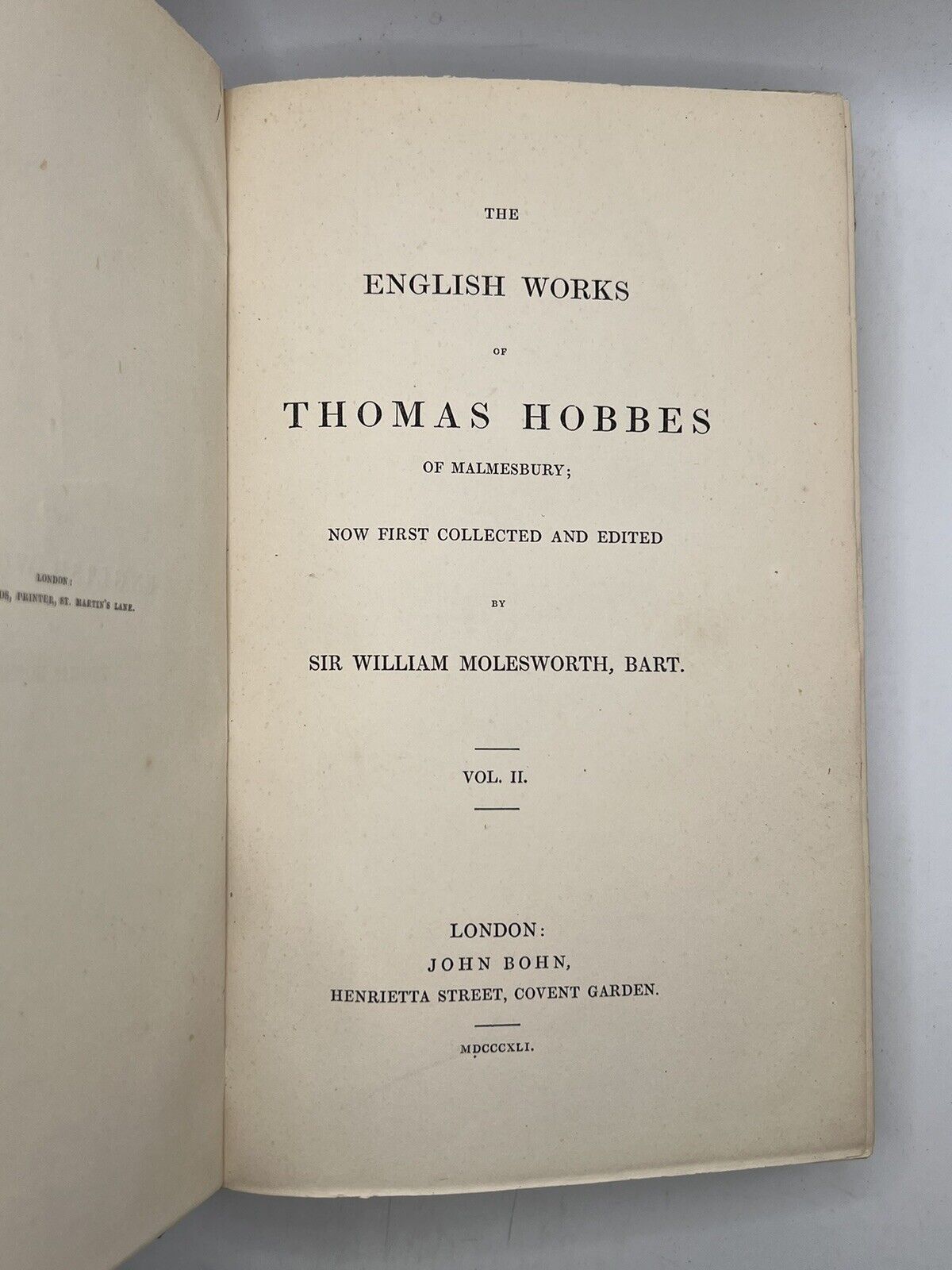 The Works of Thomas Hobbes 1839-45 First Edition In English