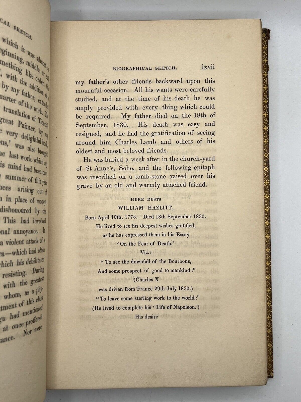 Literary Remains of the Late William Hazlitt 1836 First Edition