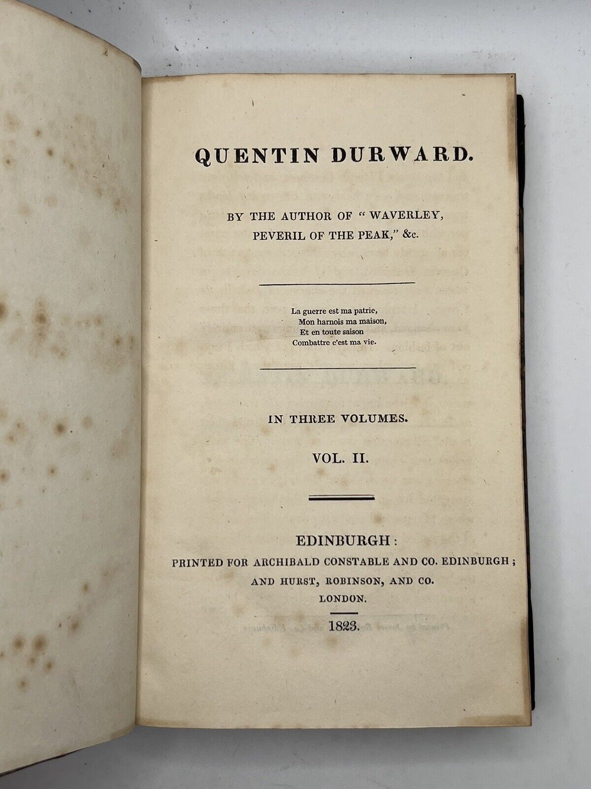 Quentin Durwood By Sir Walter Scott 1823 First Edition