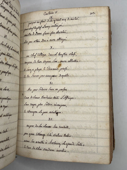 The Prophecies of Nostradamus c.1790 Handwritten Manuscript