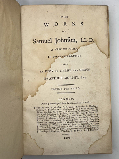 The Works of Samuel Johnson in 12 Vols 1801 The Arthur Murphy Edition