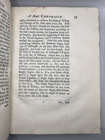 The Chronology of Ancient Kingdoms by Sir Isaac Newton 1728 First Edition