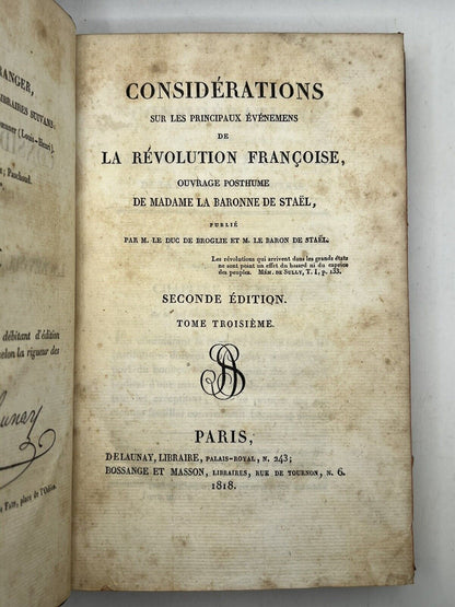 The History of the French Revolution by Madame De Stael 1818