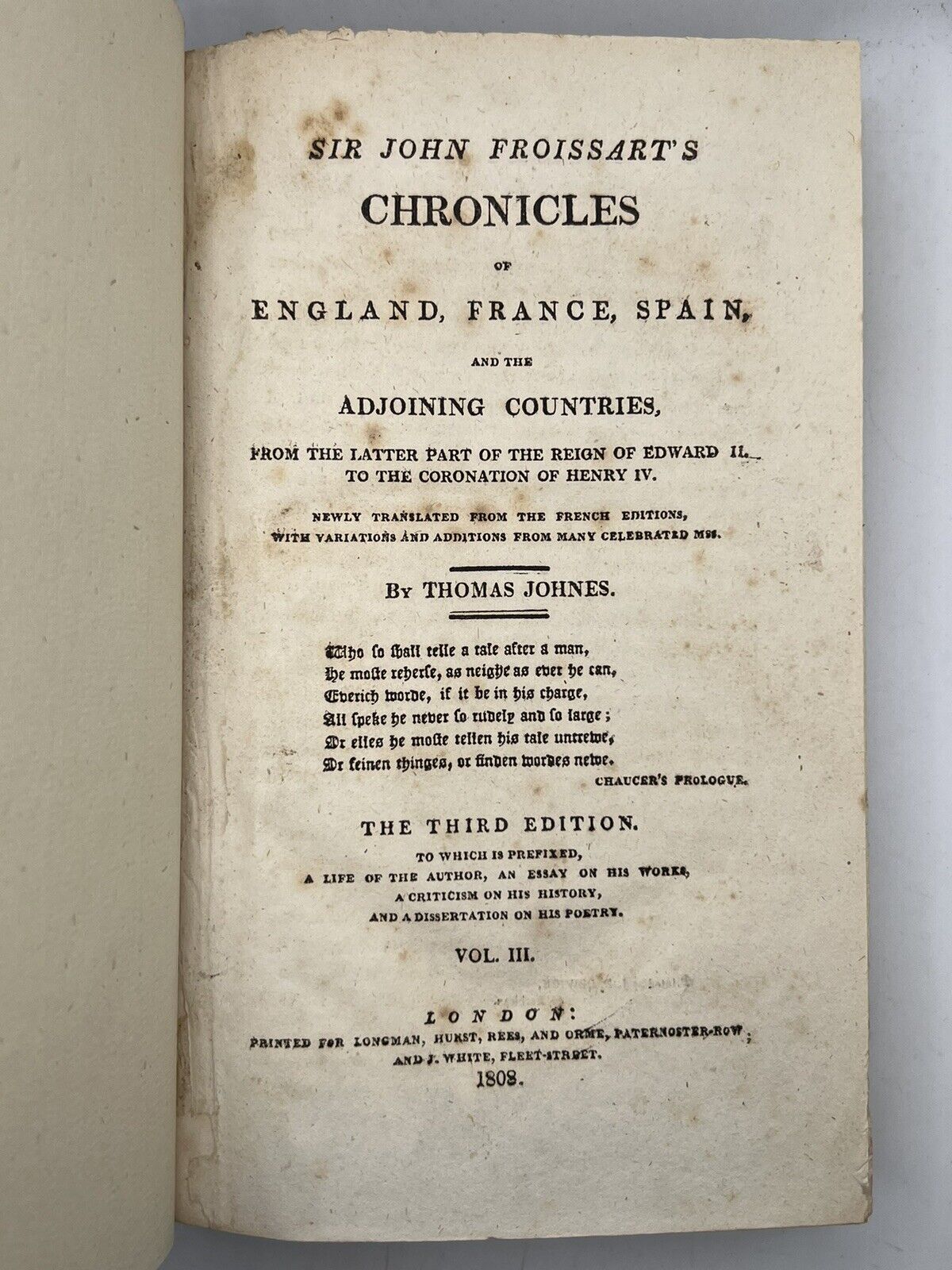 The Chronicles of John Froissart 1806