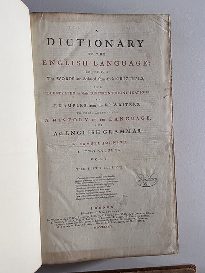 Samuel Johnson's Dictionary of the English Language 1784