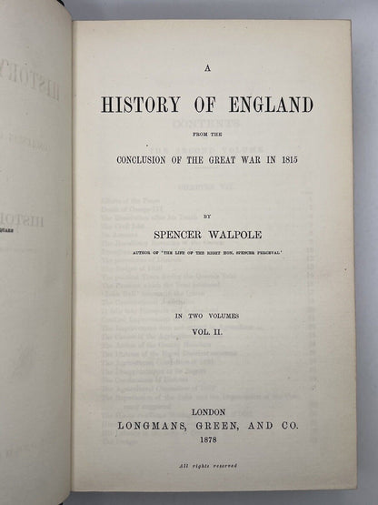 Walpole's History of England from 1815-1878