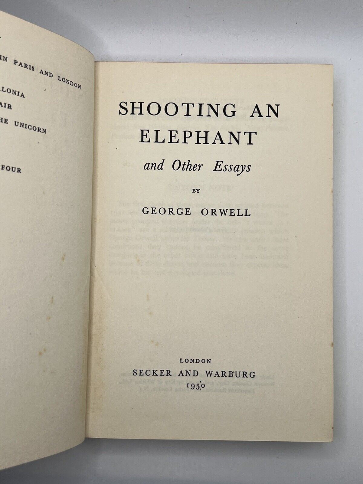 Shooting an Elephant & Essays by George Orwell 1950 First Edition