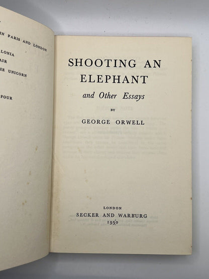 Shooting an Elephant & Essays by George Orwell 1950 First Edition