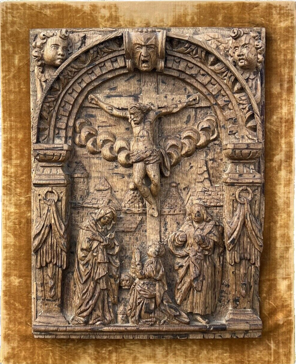 The Crucifixion of Christ c.1580-1600 Flemish Carved Oak Panel