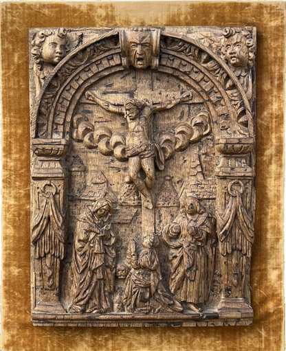 The Crucifixion of Christ c.1580-1600 Flemish Carved Oak Panel