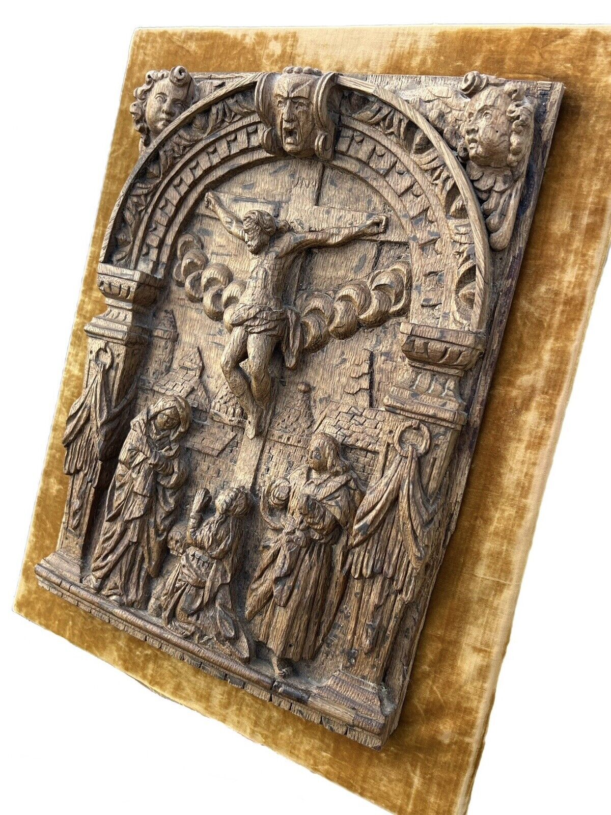 The Crucifixion of Christ c.1580-1600 Flemish Carved Oak Panel