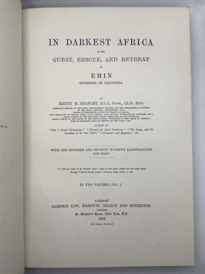 In Darkest Africa by Henry Morton Stanley 1890 First Edition