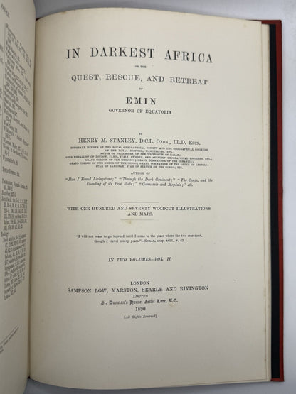 In Darkest Africa by Henry Morton Stanley 1890 First Edition